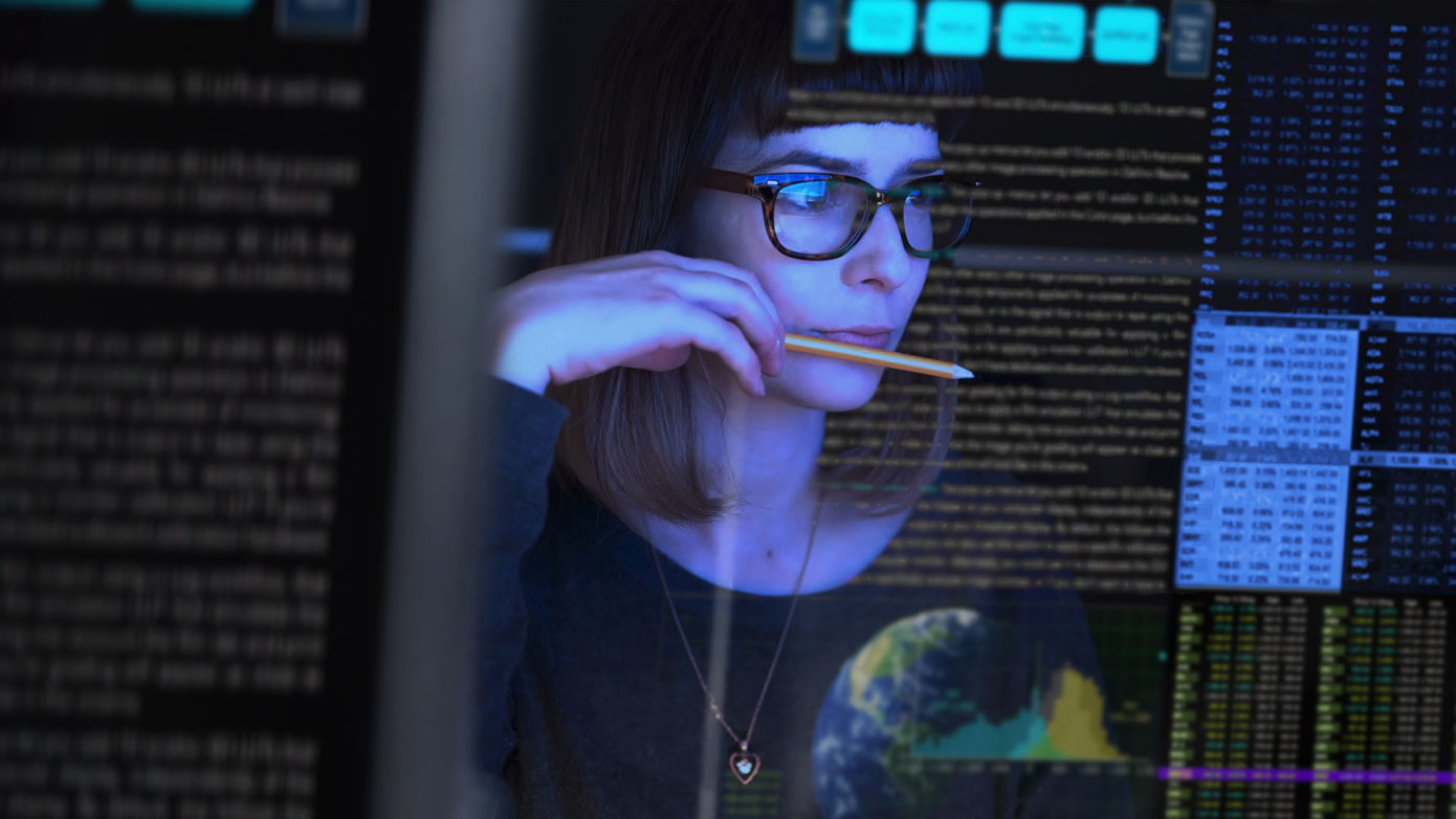 Woman analyzing data